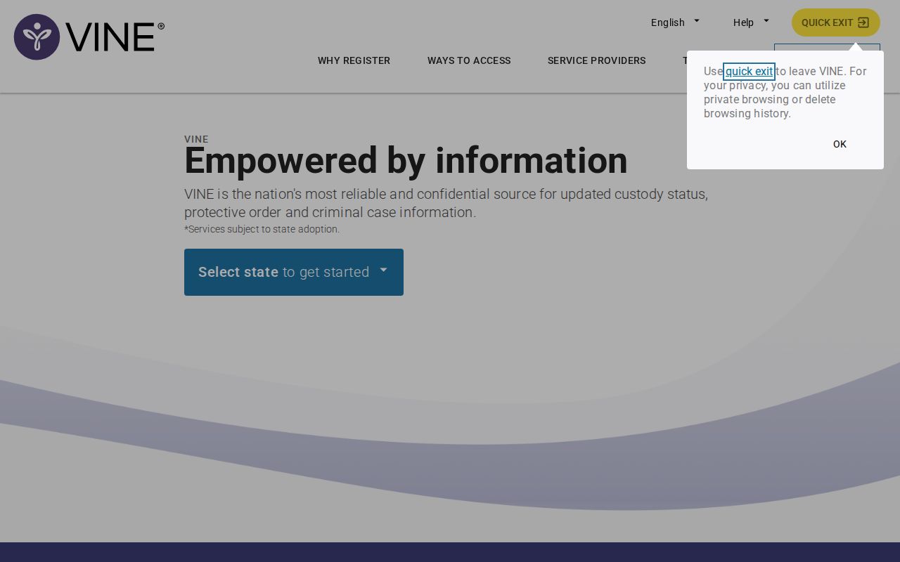 Marion County VINE inmate check and release-alert entry screen